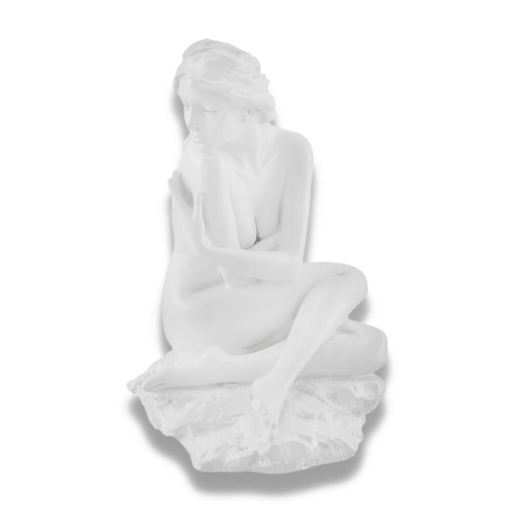 Artistic  Woman on Rock Glossy White Statue  Art